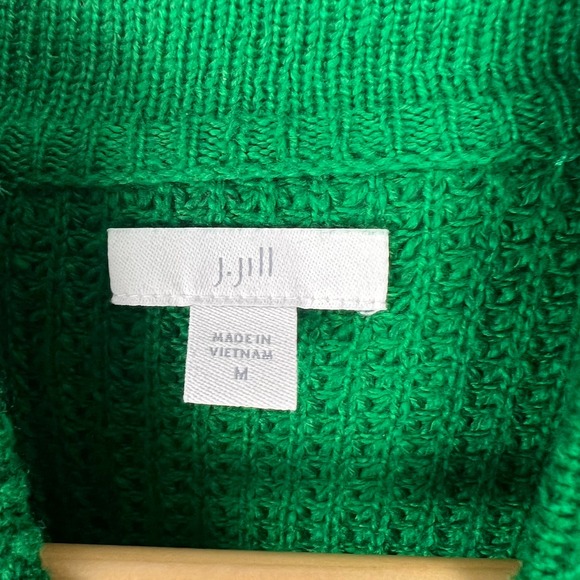 J.Jill Green Waffle Knit Mock Neck Sweater Sz M Cotton Kelly Green St. Patrick's - Picture 3 of 7